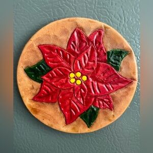 Handmade Hand-carved Leather Poinsettia Magnet